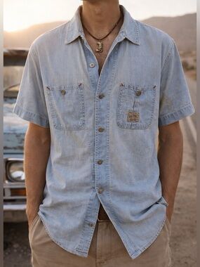 Vintage Ralph Lauren Country Denim Shirt S Blue Workwear Western Chore Button Up